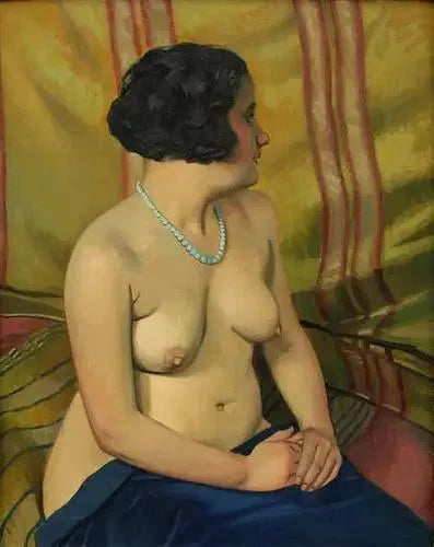 Kadın Mavi Kolye ile - Félix Vallotton