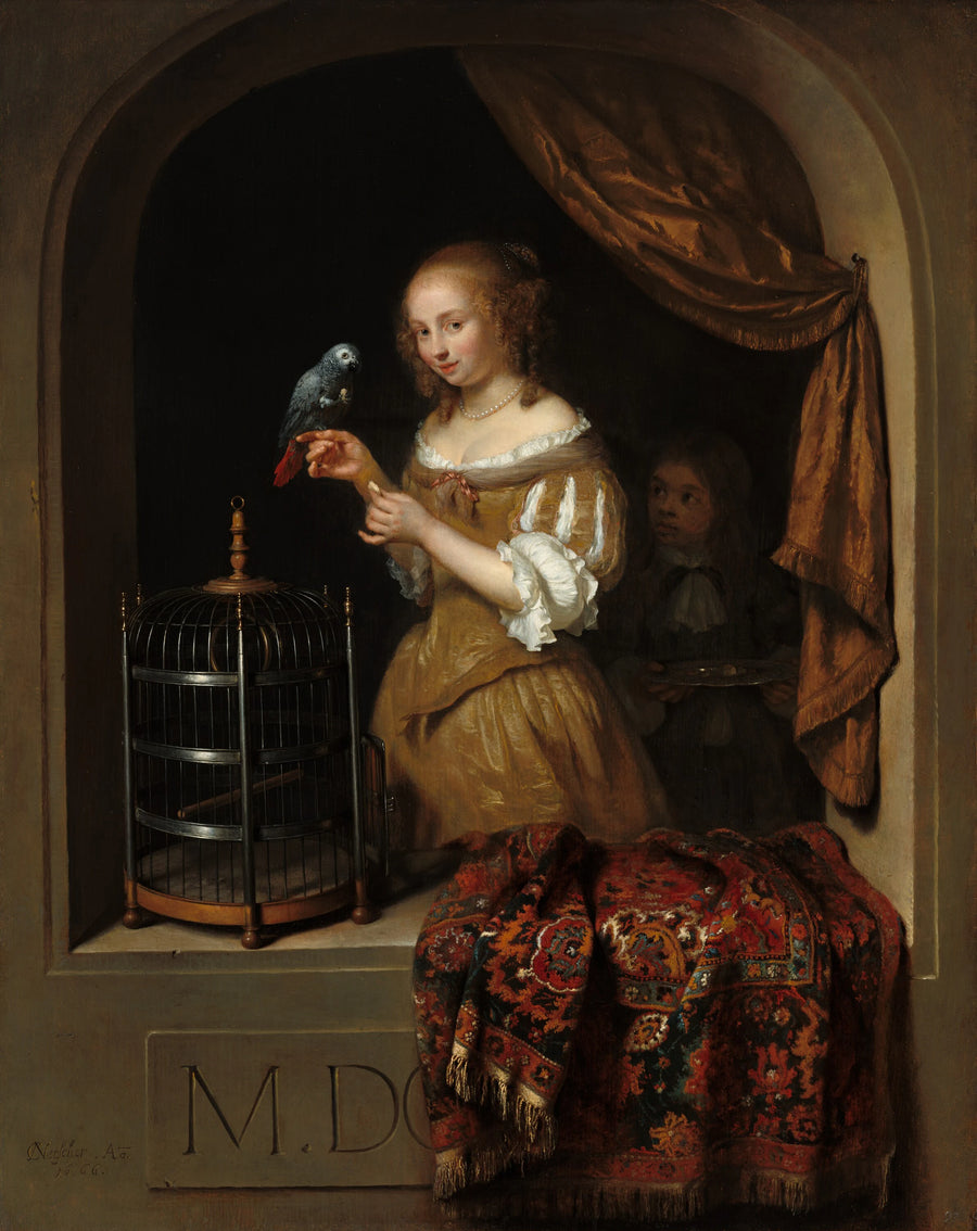 Femme au perroquet - Caspar Netscher