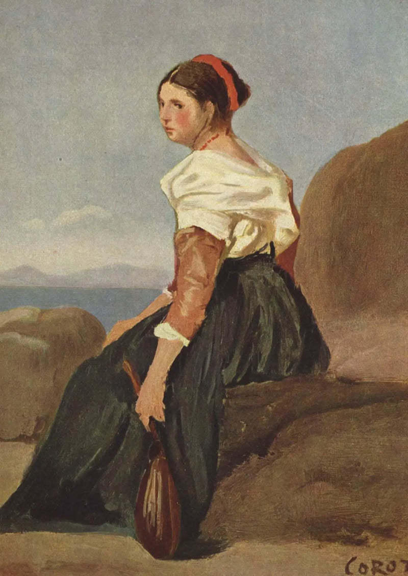 Kadın Mandolin ile - Jean-Baptiste Camille Corot
