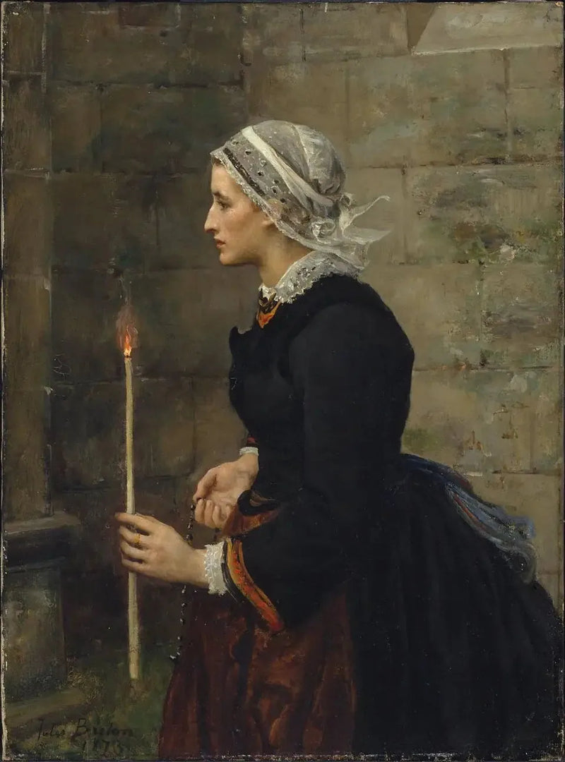 İnce bir mum tutan kadın - Jules Breton