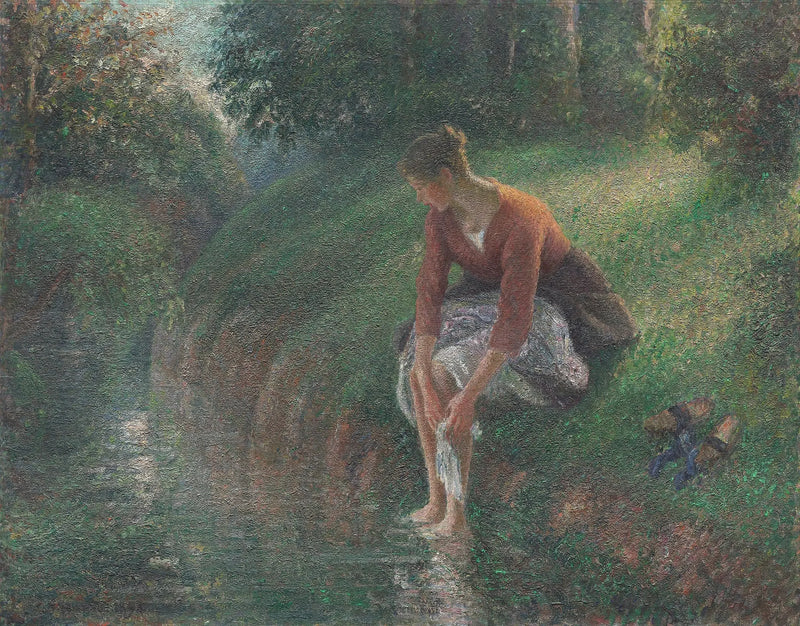 Bir dere içinde ayaklarını yıkayan kadın - Camille Pissarro
