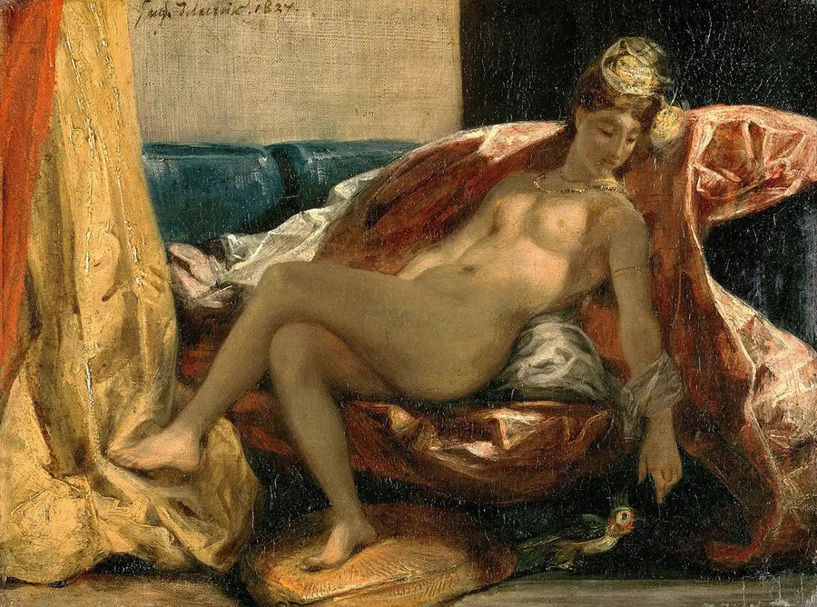 Bir papağanı okşayan kadın - Eugène Delacroix