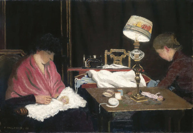 Kadın, pembe şal, lamba ile kuzen - Félix Vallotton