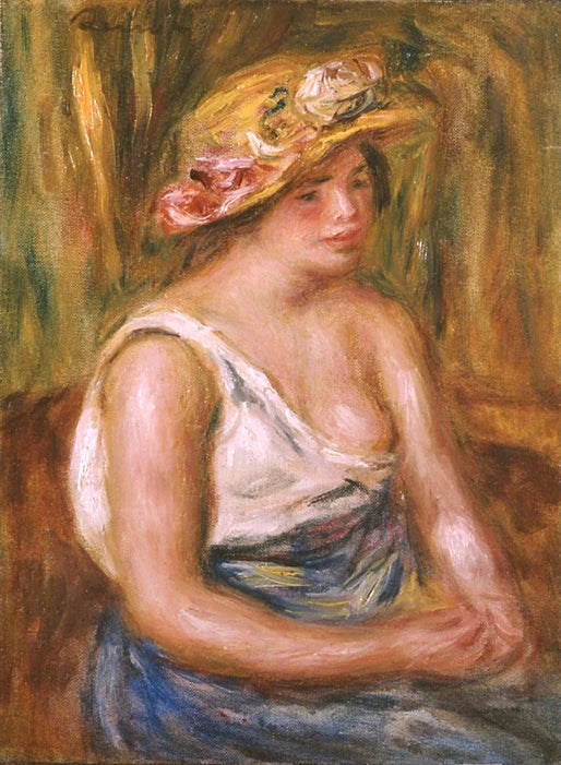 Femme au chapeau de paille de Renoir, 1915, Hiroshima Museum of Art B0022 – reproduction peinture à l’huile sur toile