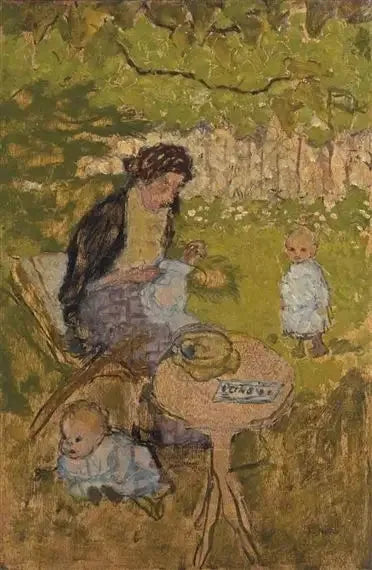 Bahçede dikiş yapan kadın (çocuklarla) - Pierre Bonnard