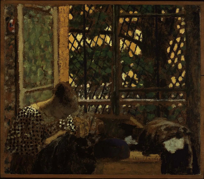Bahçeye bakan bir pencere önünde dikiş yapan kadın - Édouard Vuillard