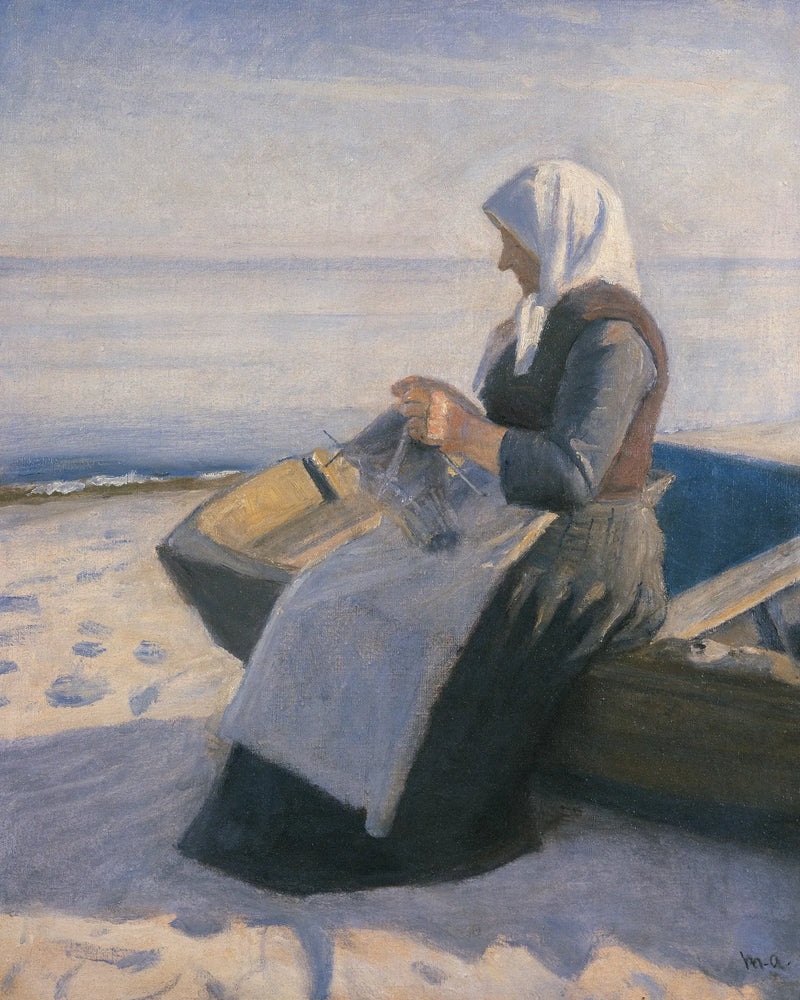 Skagen Plajında Örgü Ören Balıkçı Kadını - Michael Peter Ancher