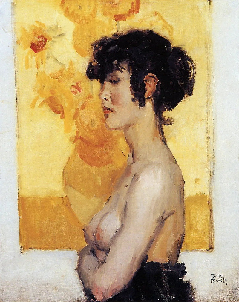 Kadın, Van Gogh'un Ayçiçekleri önünde profilinden - Isaac Israëls