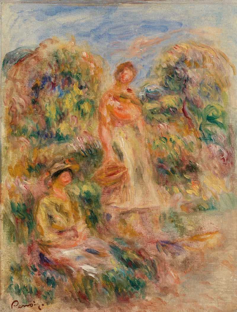 Ayakta kadın ve oturan kadın bir manzara içinde - Pierre-Auguste Renoir