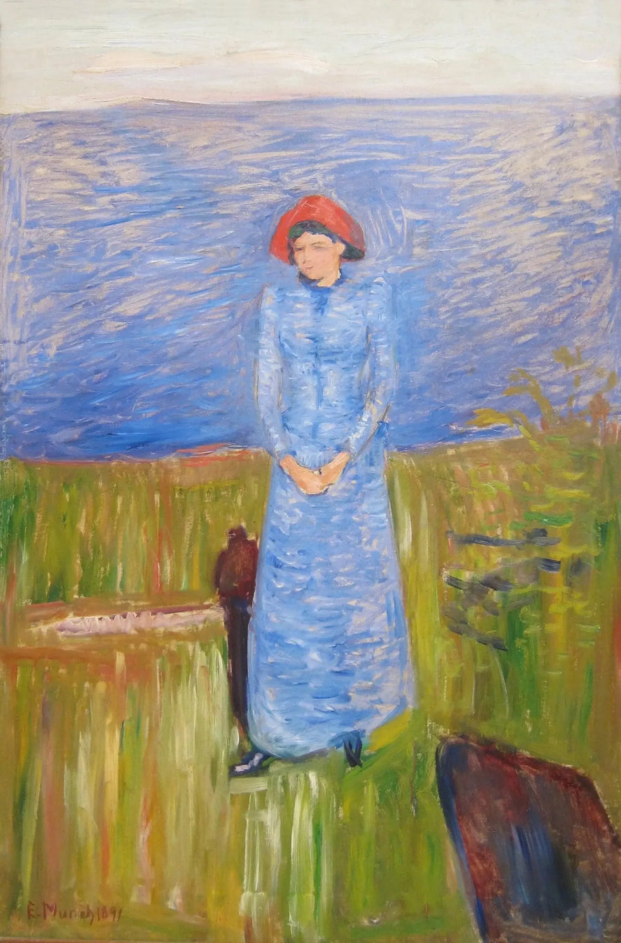 Mavi su önünde mavi elbiseli kadın - Edvard Munch
