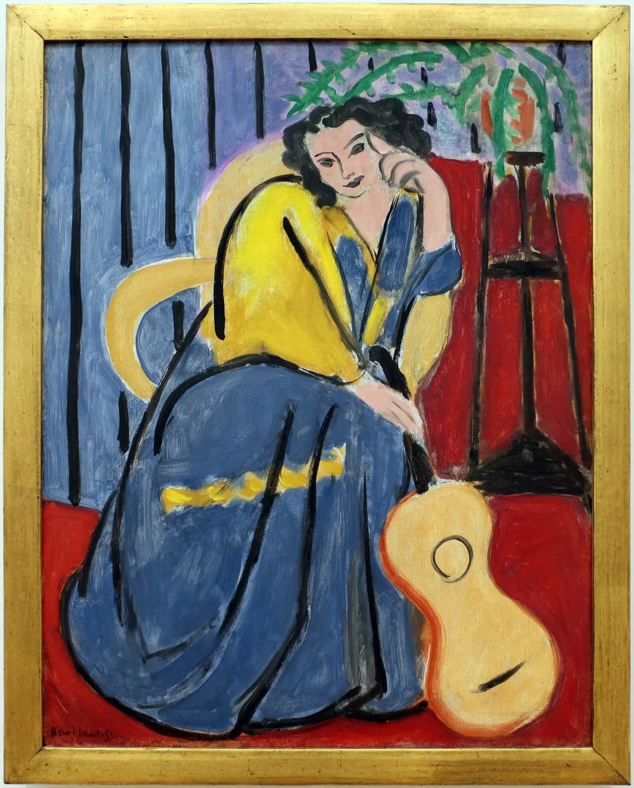 Sarı ve Mavi Elbiseli Kadın Gitarla - Henri Matisse