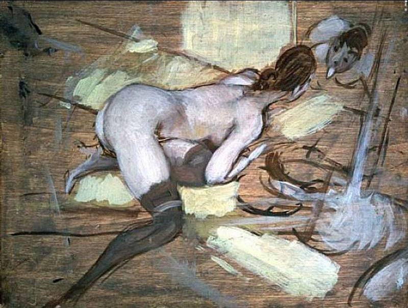 Femme nue allongée sur des coussins jaunes - Giovanni Boldini