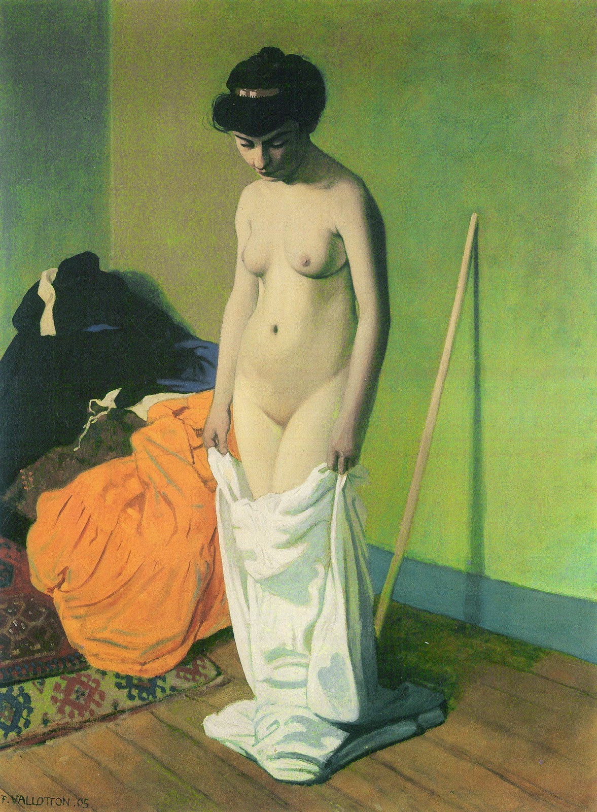 Femme nue debout tenant sa chemise à deux mains - Félix Vallotton