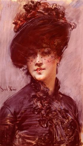 Siyah şapka ve peçe takmış kadın - Giovanni Boldini