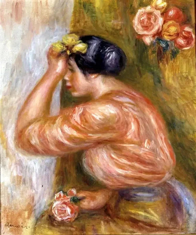 Aynanın önünde gül tutan kadın - Pierre-Auguste Renoir
