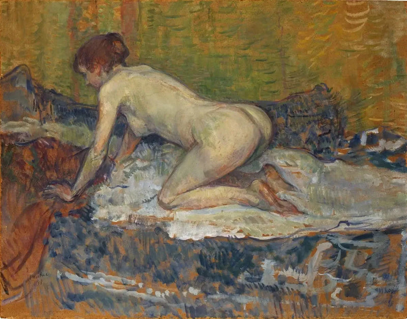 Kırmızı saçlı çıplak kadın çömelmiş - Henri de Toulouse-Lautrec
