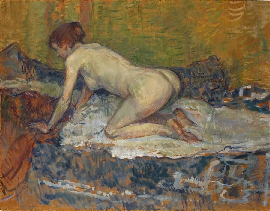 Kırmızı saçlı çıplak kadın çömelmiş - Henri de Toulouse-Lautrec