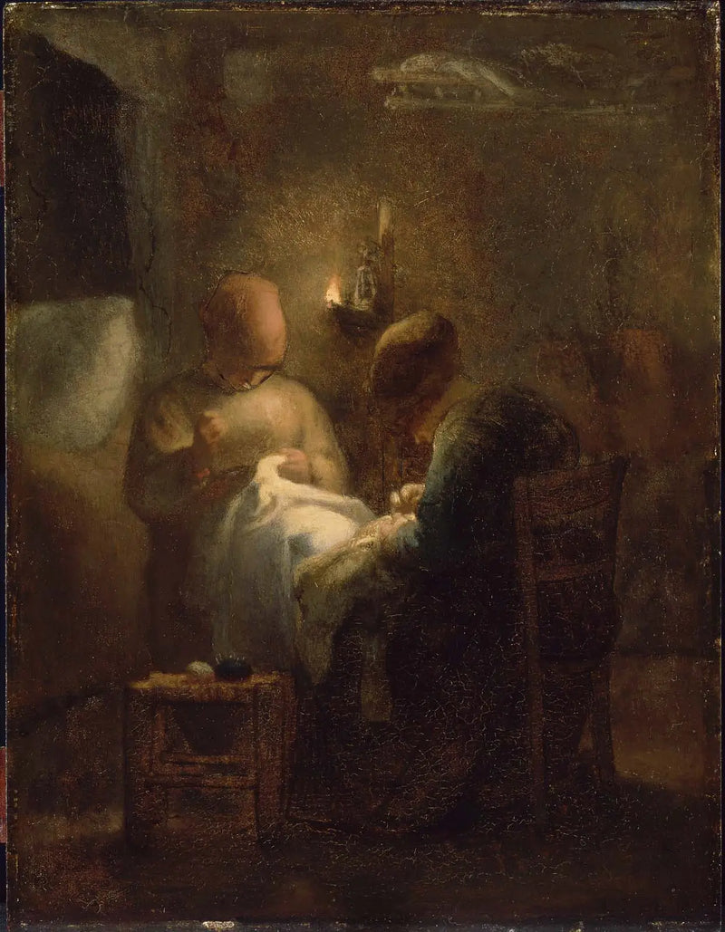 Kadınlar, bir lambanın ışığında dikiş yaparken (La Veillée) - Jean-François Millet