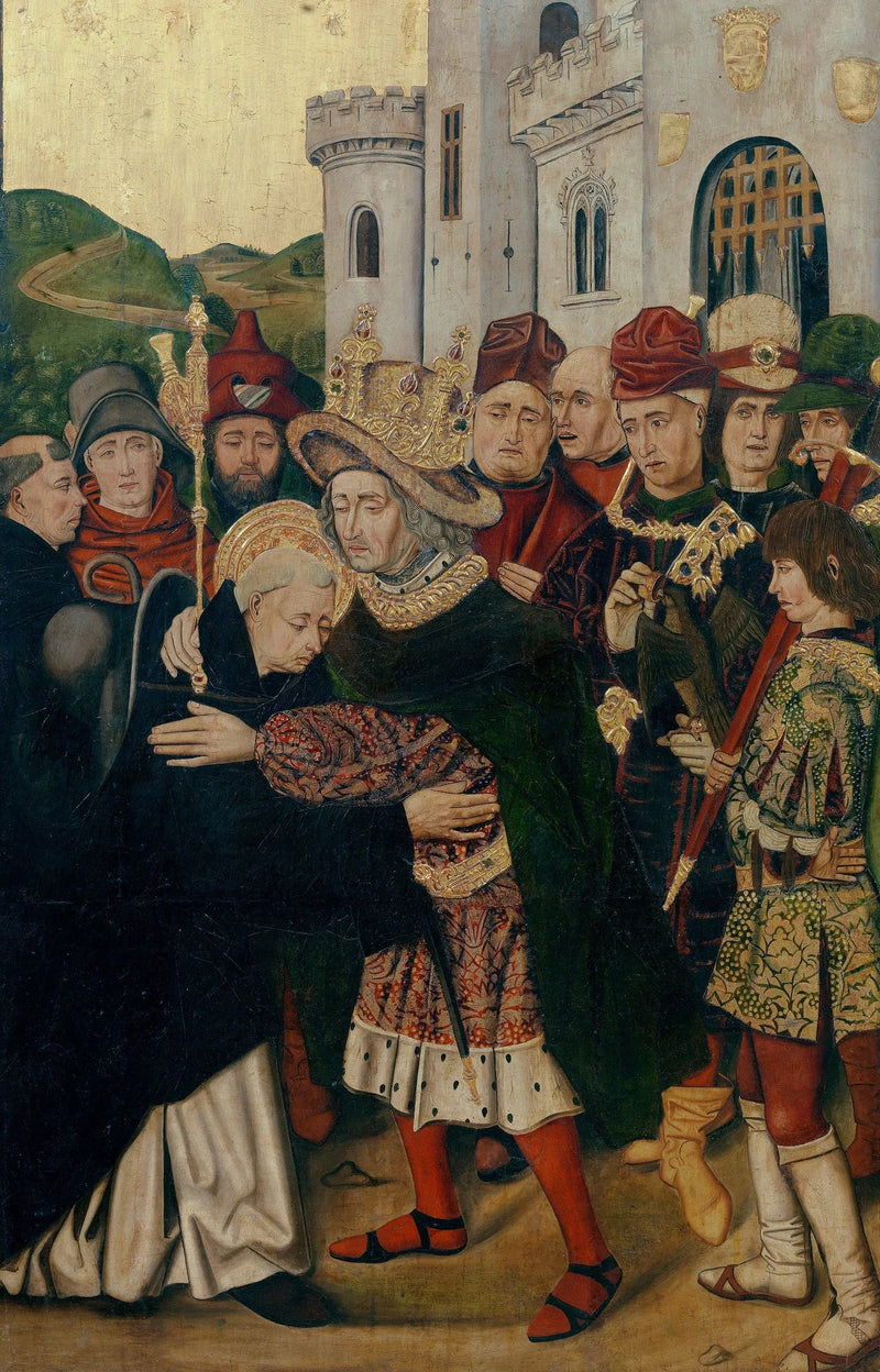 Castille Kralı Ferdinand I. Silos'tan Aziz Dominique'i ağırlıyor - Bartolomé Bermejo