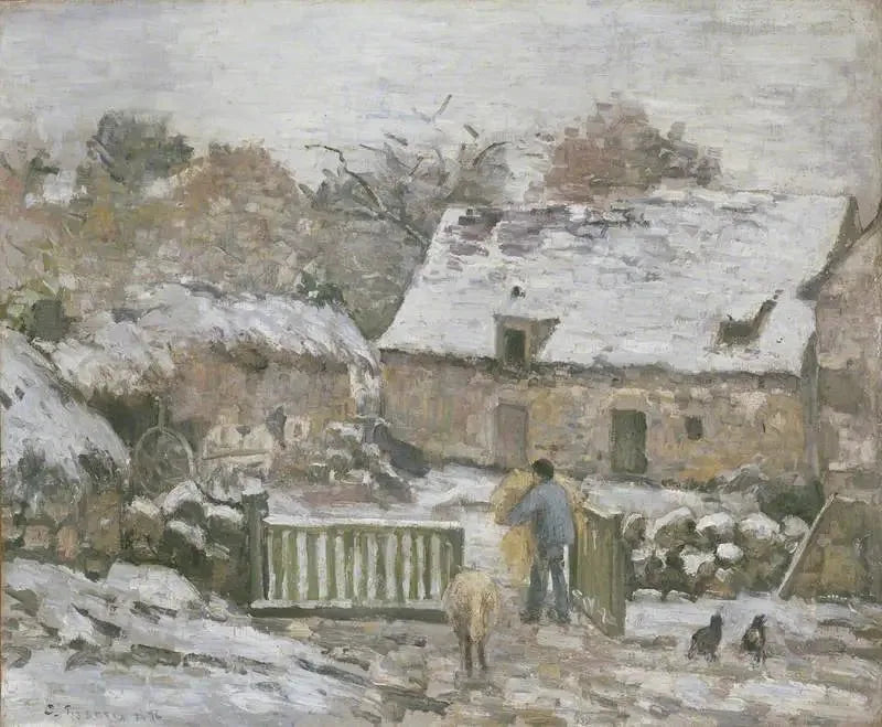 Montfoucault'taki Çiftlik, kar etkisi - Camille Pissarro
