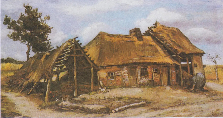 Mavi elbiseli kambur bir köylü kadınla çiftlik - Vincent van Gogh