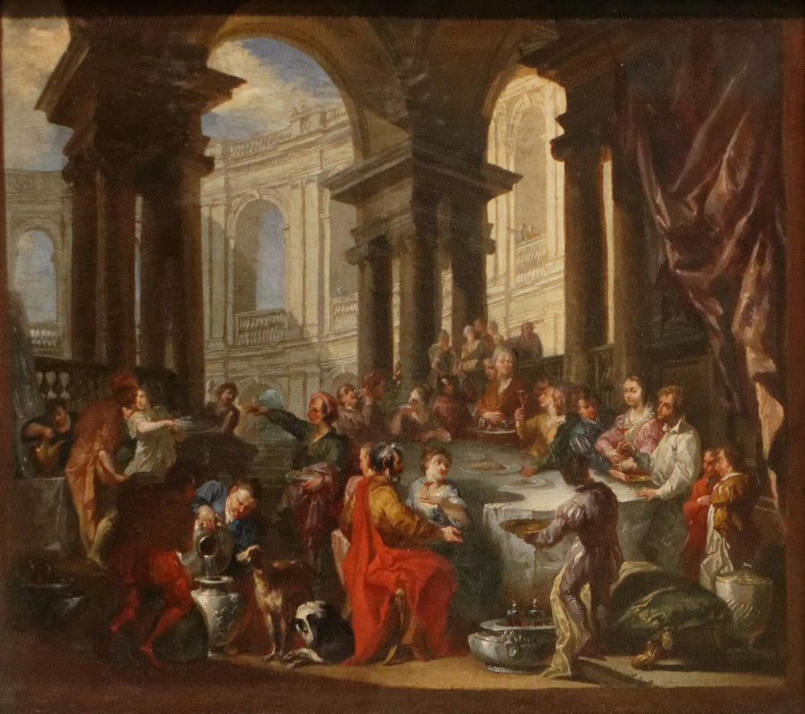 İyonik düzenli bir kemer altında verilen ziyafet - Giovanni Paolo Panini