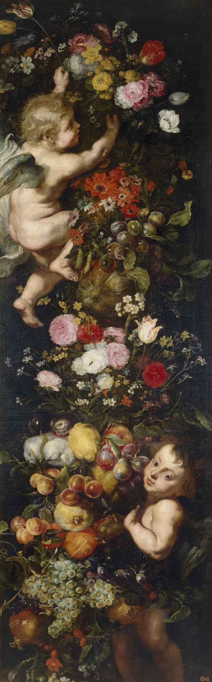 Festoon of Flowers and Fruits and Cherubs - Frans Snyders image 1 copie peinte à la main à l’huile