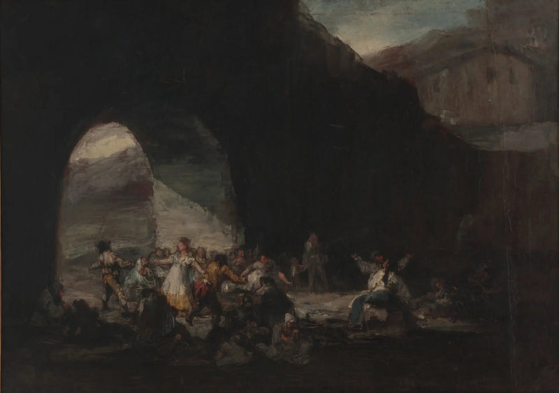 Bir köprünün altında halk festivali veya halk balosu - Francisco de Goya