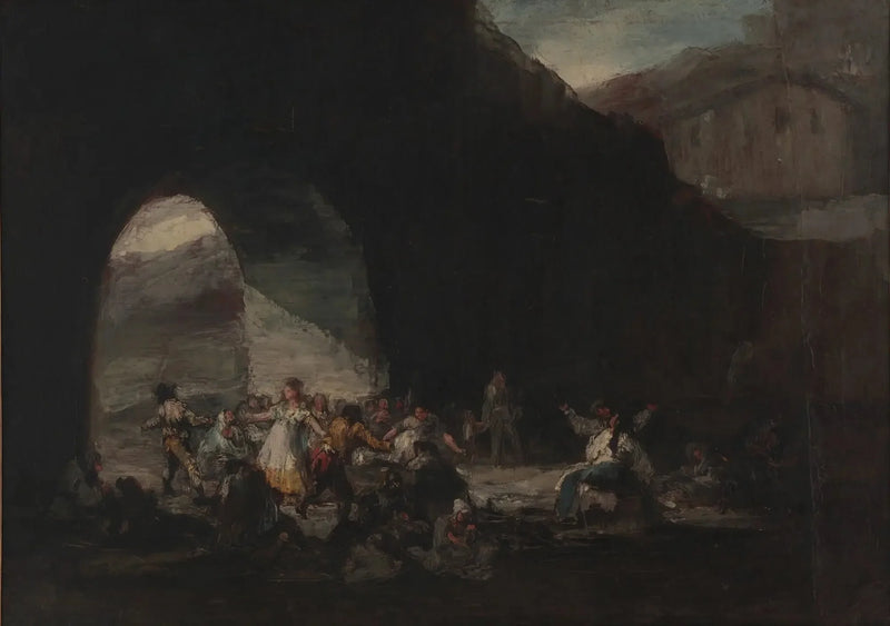 Bir köprünün altında halk festivali veya halk balosu - Francisco de Goya