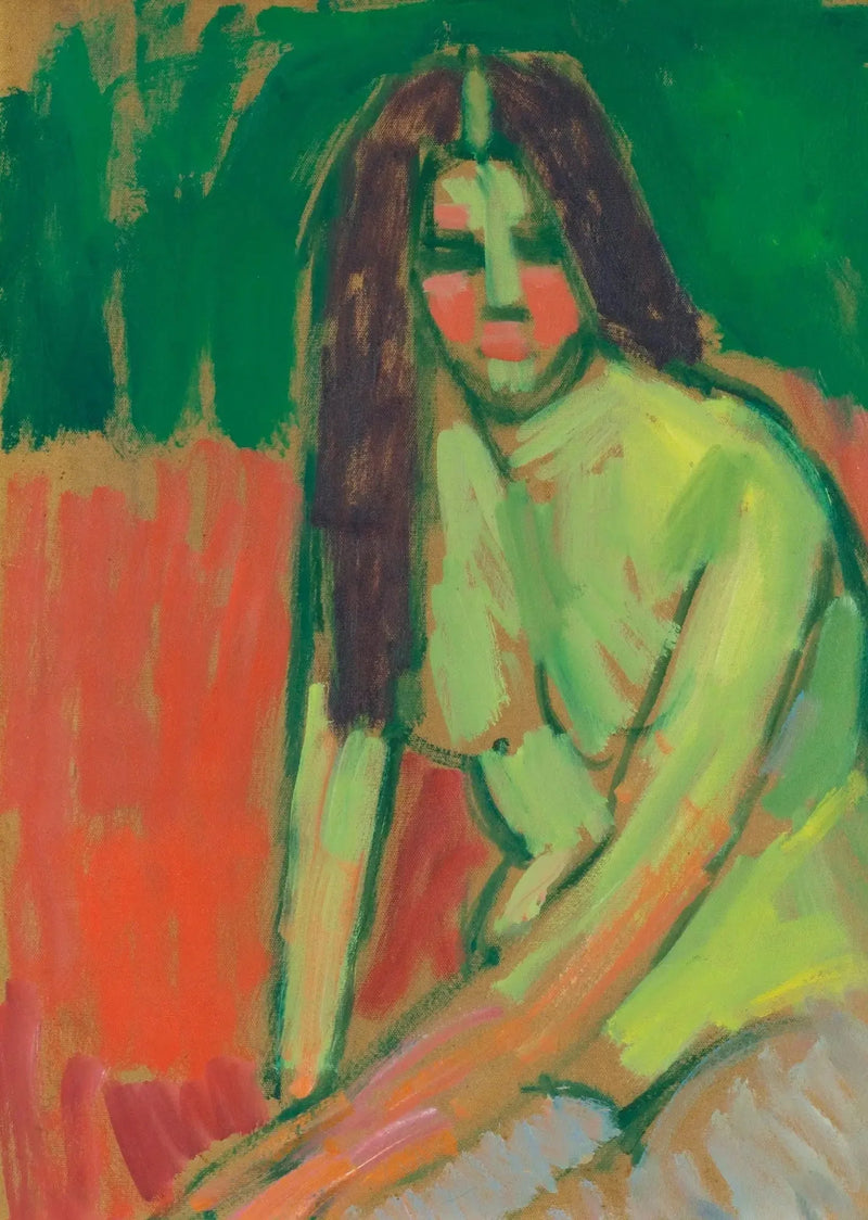 Yarı çıplak, uzun saçlı, eğilmiş oturan figür - Alexej von Jawlensky