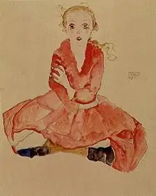 Fille assise (Sitzendes Mädchen) - Egon Schiele image 2 tableau peint à l’huile sur toile