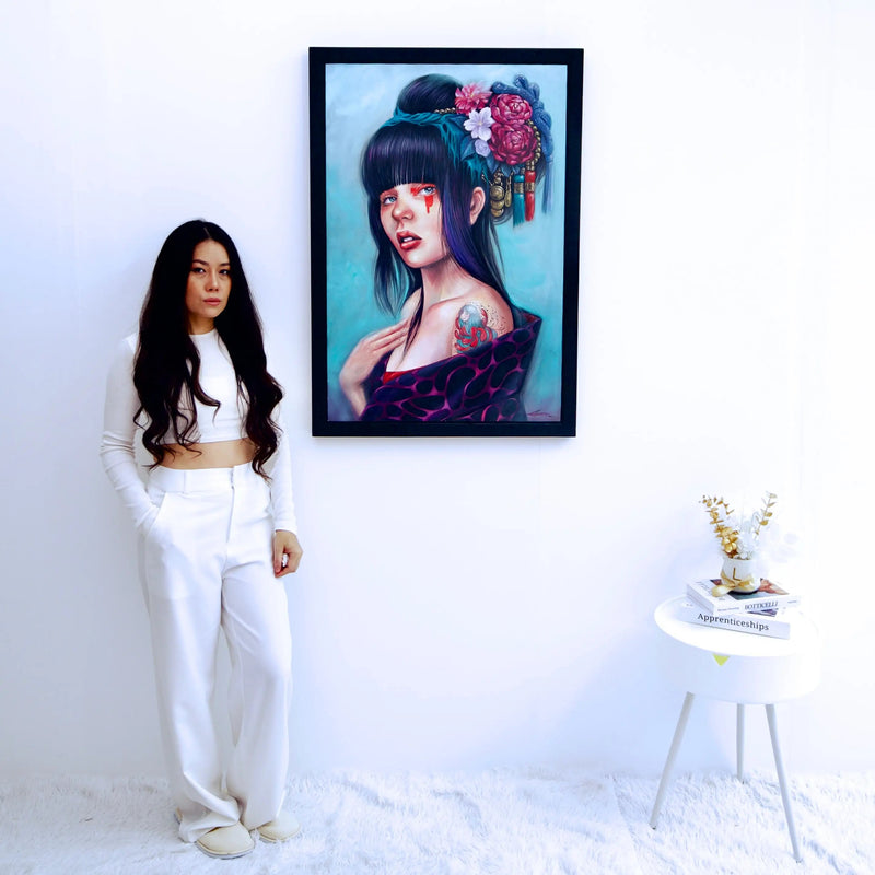 Çiçekli Topuzlu Kız | 60x90 cm
