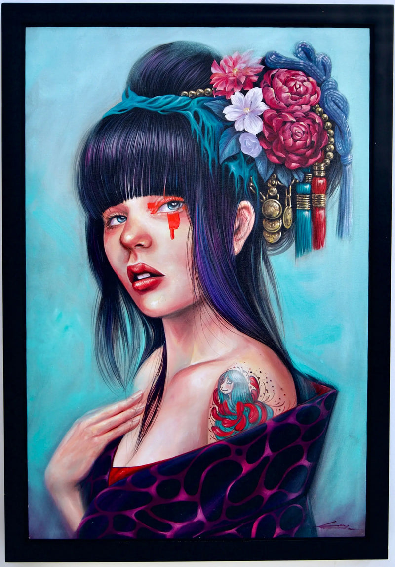Çiçekli Topuzlu Kız | 60x90 cm