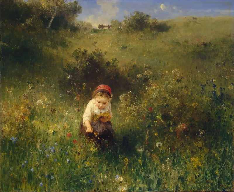 Çiçekli tarlada kız - Ludwig Knaus
