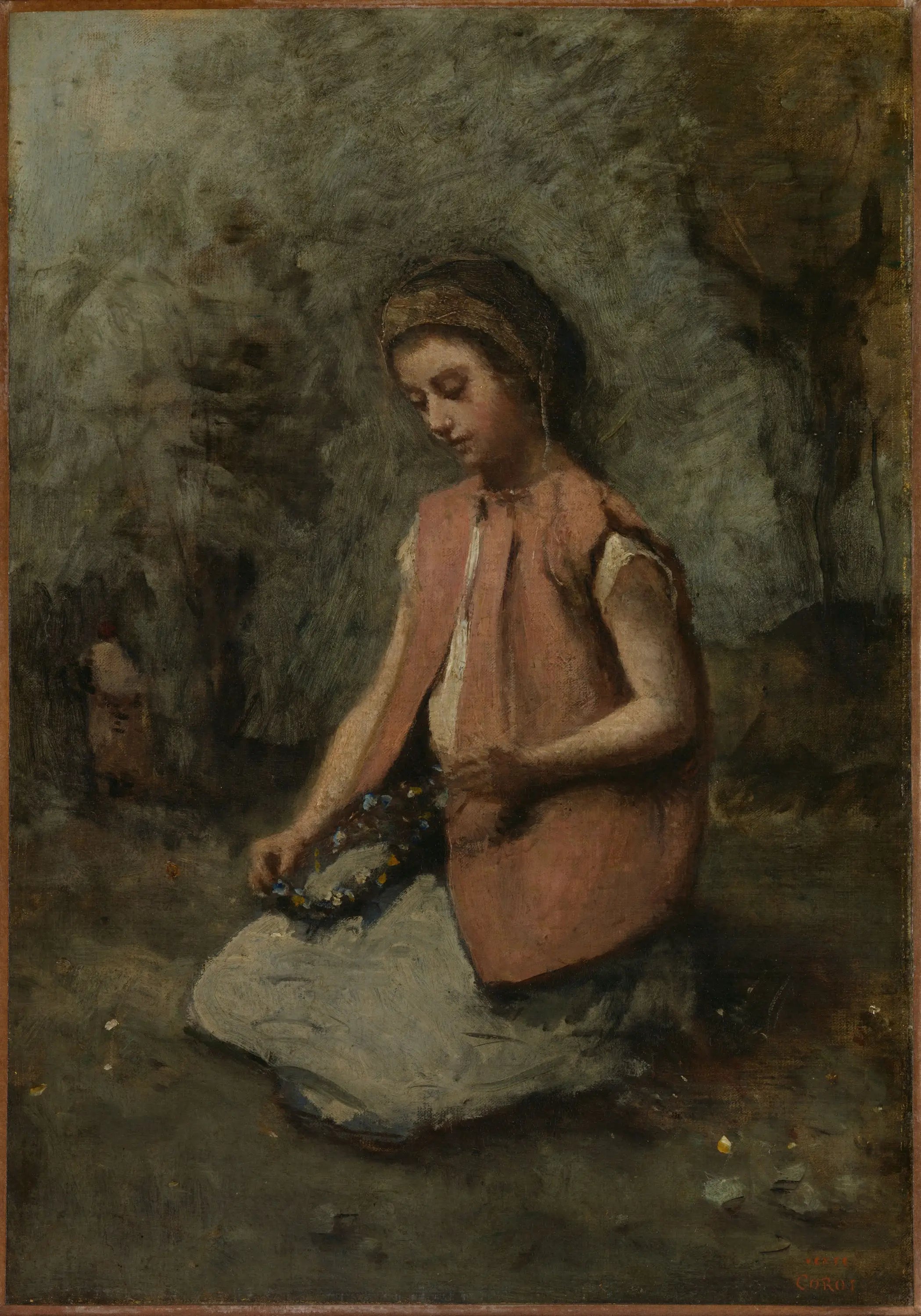 Fille tissant une guirlande - Jean-Baptiste Camille Corot - Alpha Reproduction