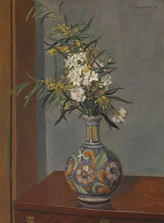 Beyaz çiçekler dekoratif bir vazoda - Félix Vallotton