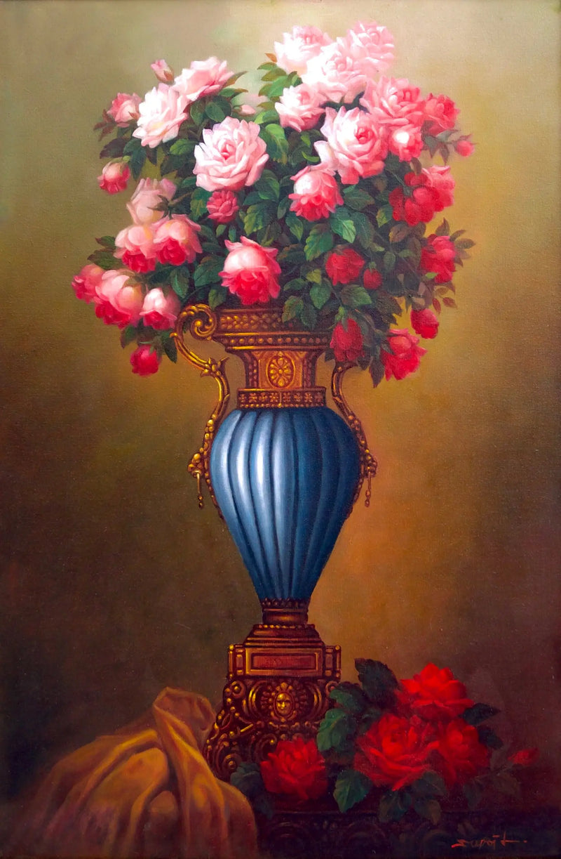 Antik Bir Vazodaki Çiçekler | 60x90 cm