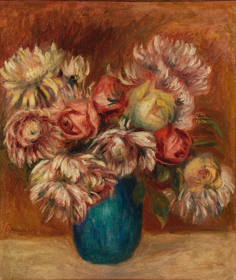 Yeşil bir vazoda çiçekler - Pierre-Auguste Renoir