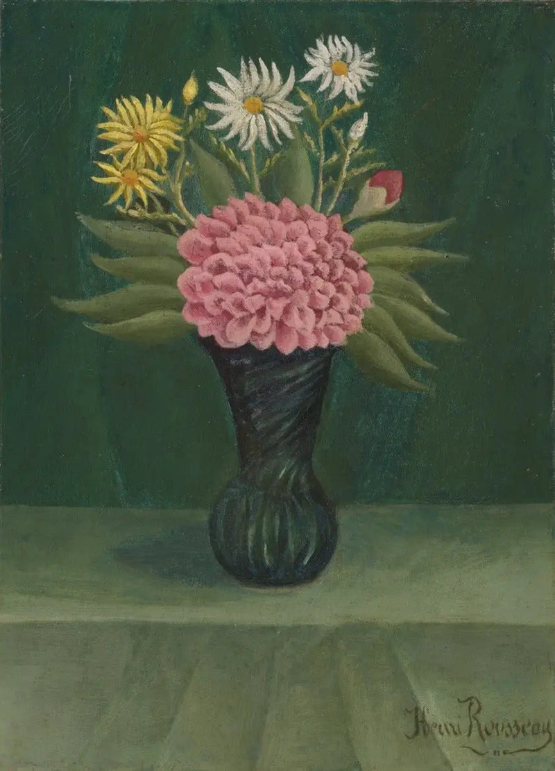 Çiçekler ve dahlias bir vazoda - Henri Rousseau