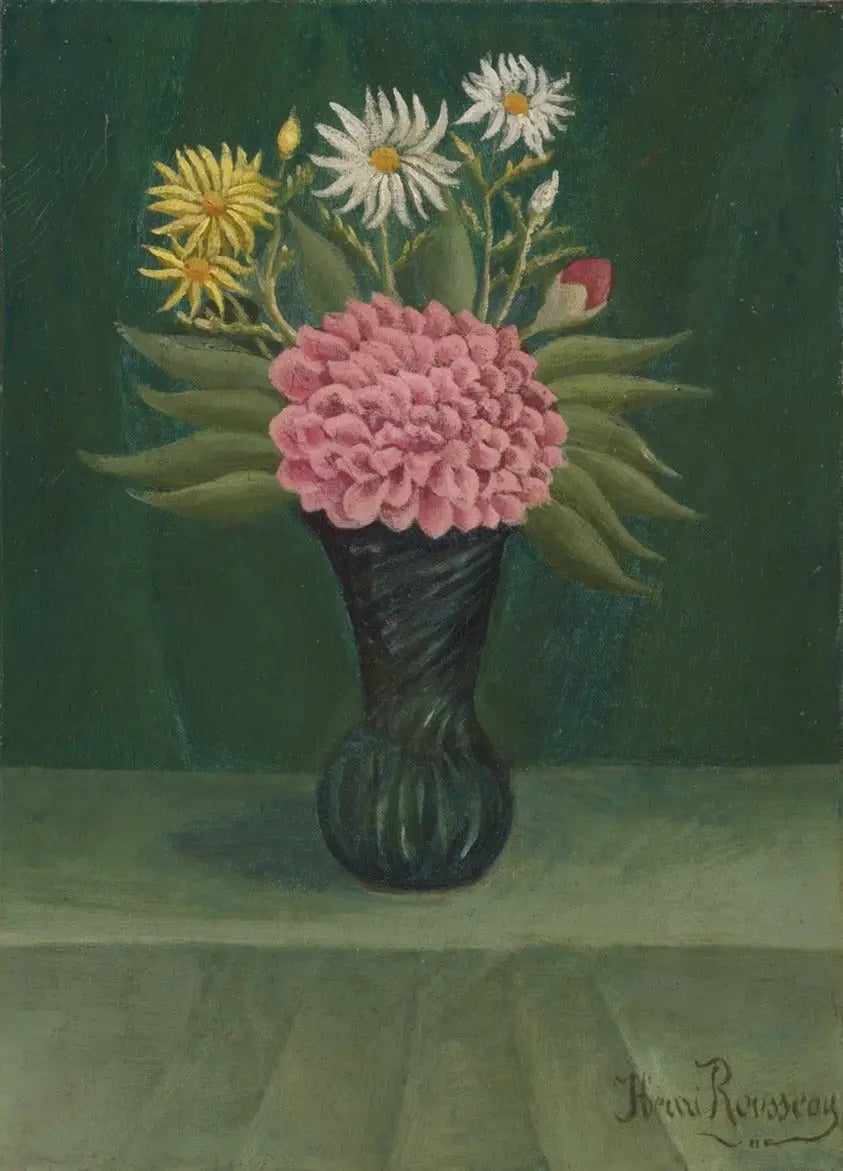 Çiçekler ve dahlias bir vazoda - Henri Rousseau