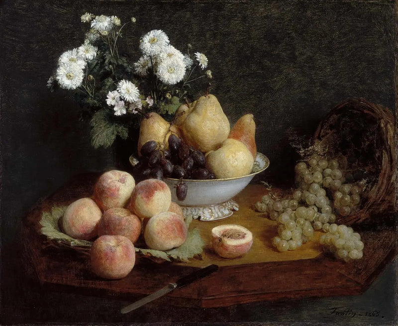 Çiçekler ve meyveler bir masada - Henri Fantin-Latour