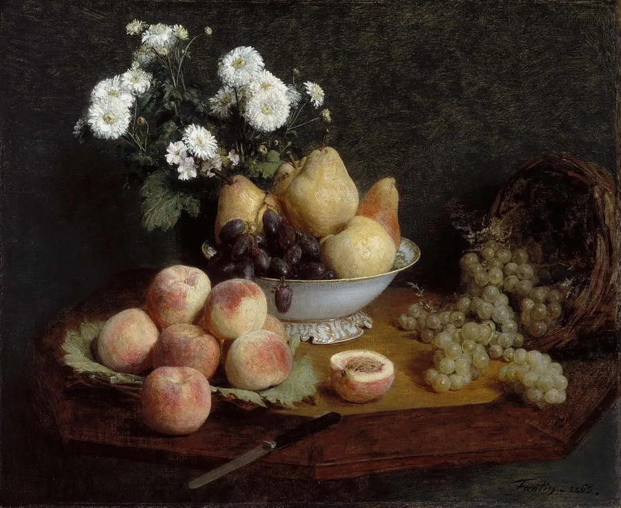 Çiçekler ve meyveler bir masada - Henri Fantin-Latour