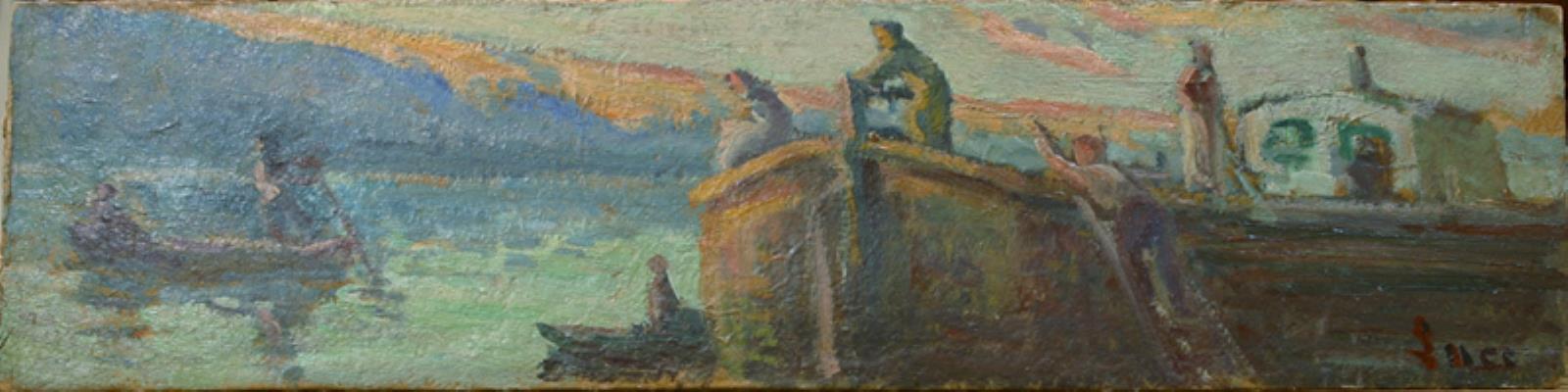 Flodlandskab avec landau et bébé - Maximilien Luce