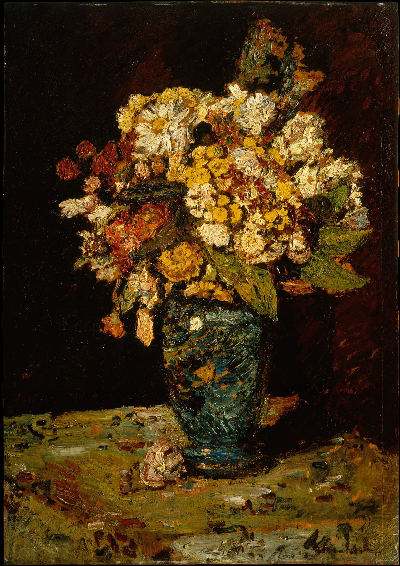 Flowers in a Blue Vase - Adolphe Monticelli