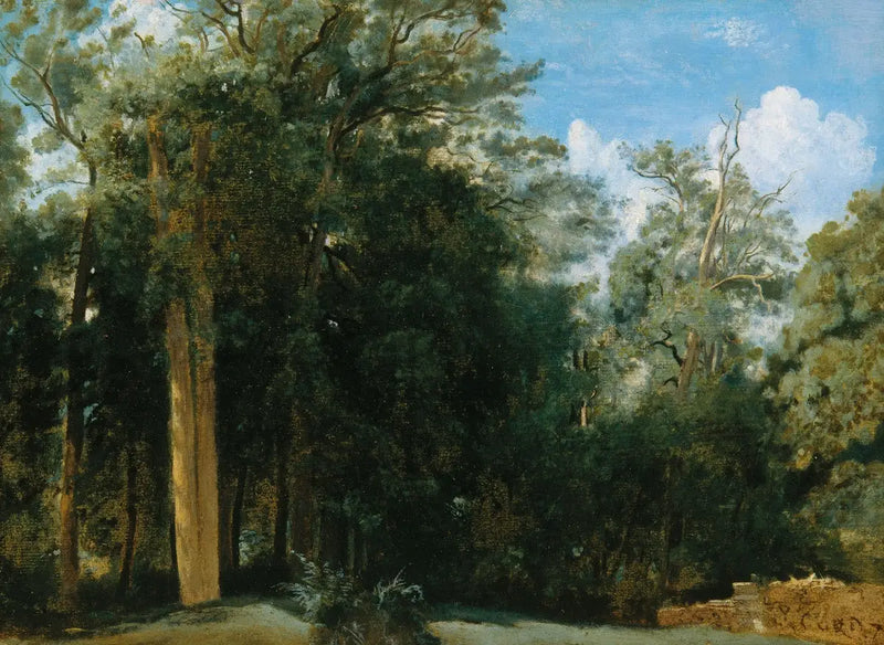 Fontainebleau. Orman kenarı ve küçük bir duvar - Jean-Baptiste Camille Corot
