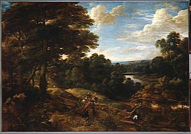 Forêt avec des chasseurs - Jacques d' Arthois