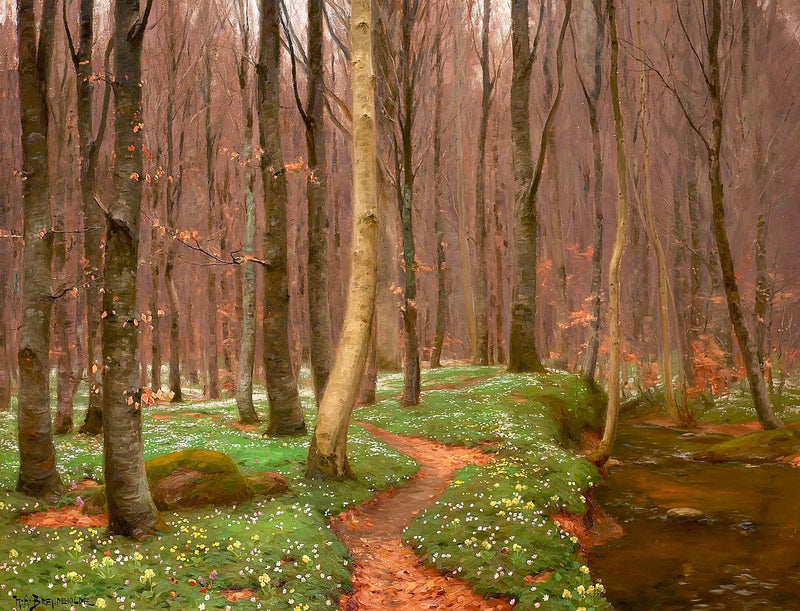 Fırtına Ormanı ve Çiçek Açmış Anemonlar ile Küçük Bir Dere - H. A. Brendekilde