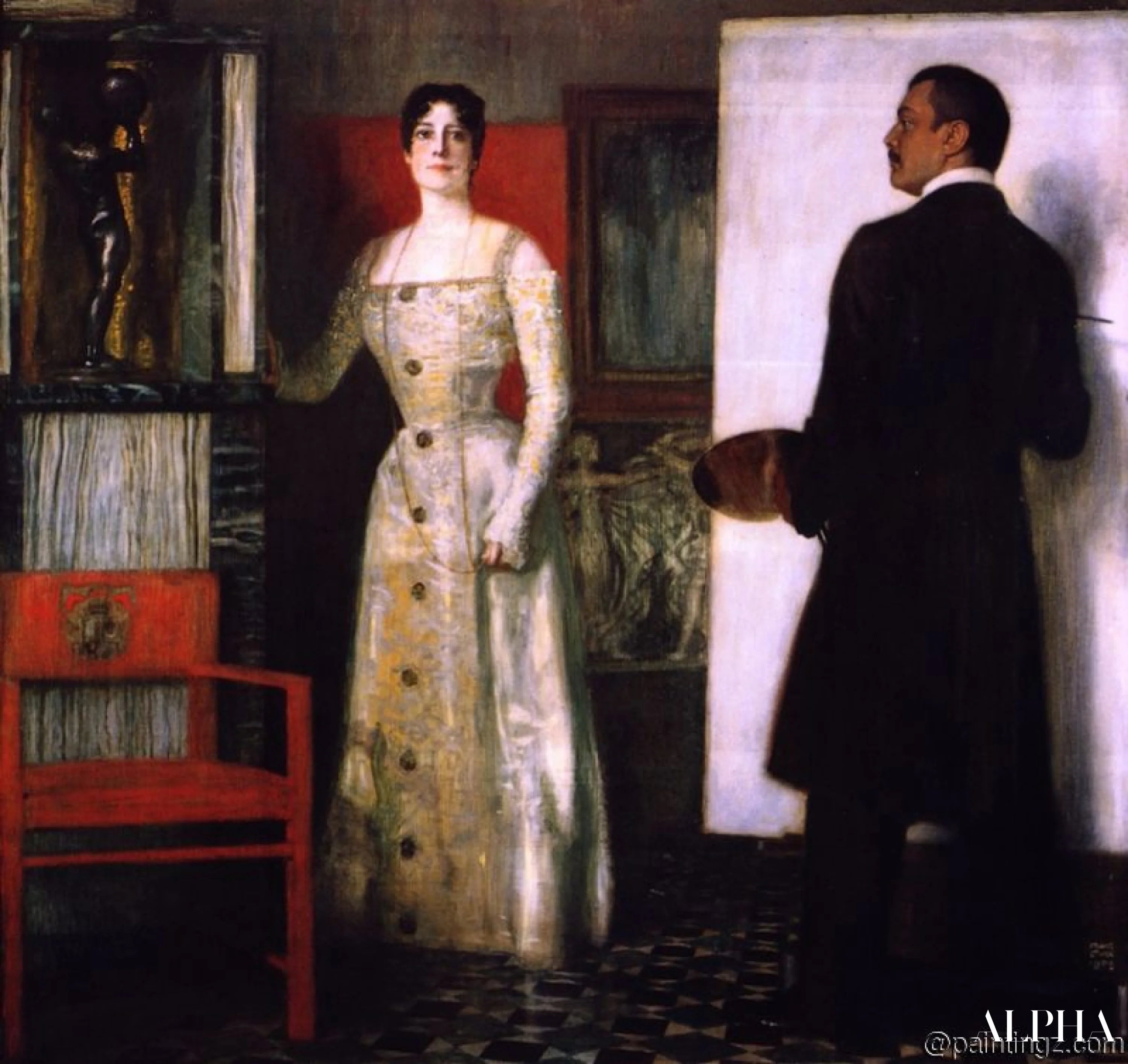 Reproduction du tableau « Franz et Mary coincés dans le studio - Franz Von Stuck » par Alpha Reproduction en peinture à l’huile