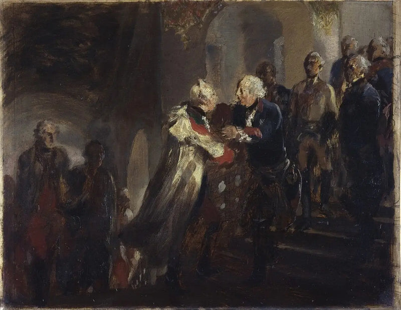 Frédéric Büyük ve İmparator Joseph II, 1769 yılında Neisse'de buluşuyor (Taslak) - Adolph von Menzel