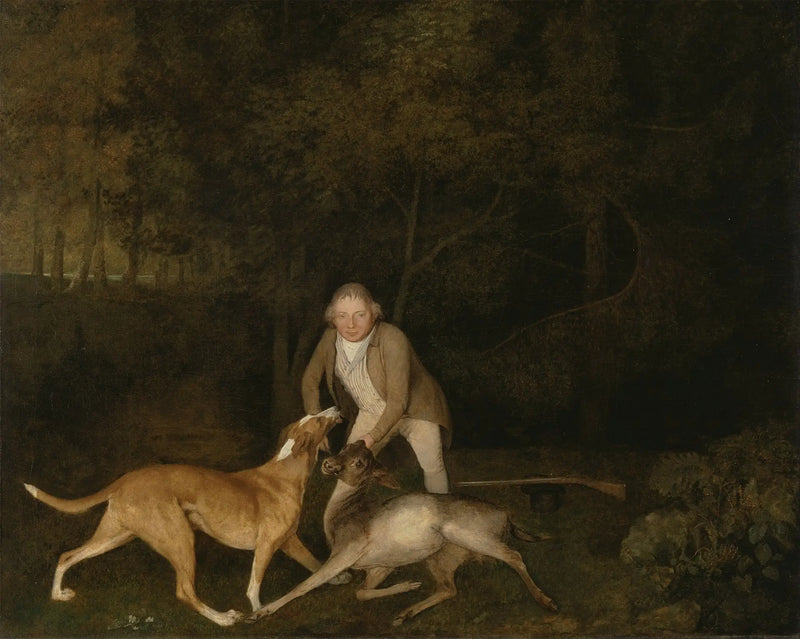Freeman, Clarendon Kontu'nun avcı koruyucusu, ölüme yakın bir geyik ve bir köpek - George Stubbs